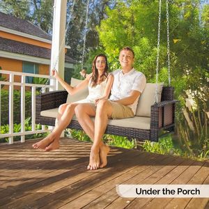 Camp Furniture 5 FT Rattan Porch Swing Outdoor Support 800 LBS With Cushions & Adjustable Chains Patio Wicker Bench Chair