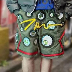 Shorts masculinos de moda japonesa Readymade thoands of Eyes cobre arame de arame bordado areu verde para fazer calças casuais de lona velha