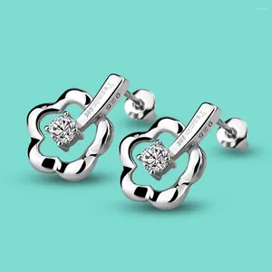 Hölzer Ohrringe Mode 925 Sterling Silber Blume für Frauen Süßes Kristall Zirkon Mini Piercing Knorpel Ästhetischer Schmuck