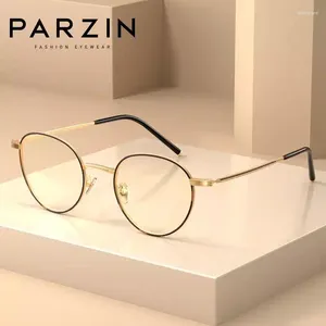 Óculos de sol Parzin puro titânio anti -azul com óculos de bloqueio de luz Blocking Women Retro Round Myopia Prescrição óptica óculos FRAMAMENTOS 15767