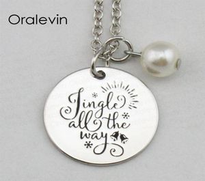 JINGLE ALL THE WAY Inspirational Hand Stamped Engraved Charm Custom Pendant Link Chain Necklace Gift Jewelry 18Inch 22MM 10Pcs Lot5332091