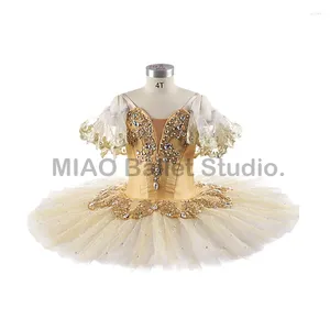 Stage Wear Hard Tulles Dark Yellow Canvas Ballet Tutu For Women Competition Professional Classical Pancake Costume Girls 0324