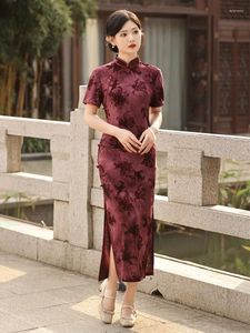 Etnisk kläder kinesisk stil kort ärm cheongsam retro qipao lång ung flicka daglig orientalisk klänning