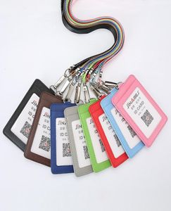Leather Card Holder With Rope Lanyard Double Card Sleeve ID Badge Case Clear Bank Credit Card Badge Holder Office Supplies2880547