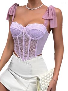 Женские танки французская мода женщина на плечо -ремешках Bustier Tops Sexy Purple Lace Corset Vest Body Shaper Top Top Slim