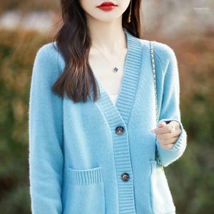 Malhas femininas lã pura malha de malha do cardigan deco