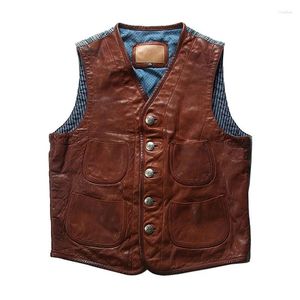 Men's Vests 2024 Spring Autumn Blue Dyed Clothing Genuine Leather Waistcoat Bikers Motorcycle Vest Male Sheepskin Sleeveless Coats