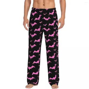 Мужская одежда для сонной изготовления из розовые жуткие летучие мыши Хэллоуин Паджамский брюки Мужские лаунджные днищики сон растягиваются с карманами