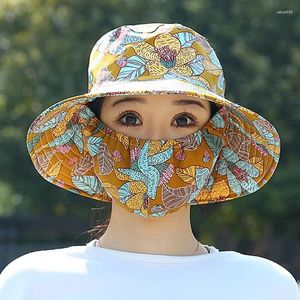 Berets Summer Women's Sun Hat Quick Drying Uv Protection Tea Picking Cap Breathable Outdoor Flower Pattern Fisherman Hats For Women