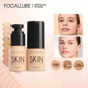 Focallure Waterproof Matte Face Liquid Foundation Full täckning concealer Vitning Makeup Base Cream Cosmetics for Women 240425