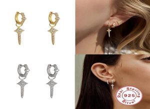 Hoop Huggie GS 925 Sterling Silver Fashion Small Cross Pendant Earrings Zircon Crystal Gold for Women Jewel Gift7770659