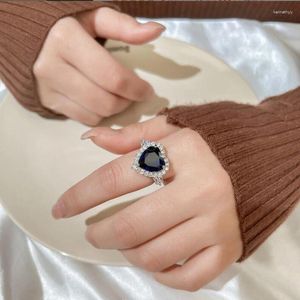 Cluster Rings 925 Sterling Silver Heart Of The Ocean Blue Gemstone For Women Wedding Jewelry Fashion Gift