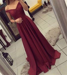 Nya ankomster Bourgogne Satin Evening Dresses 2019 Sexig Off the Shoulder Backless Prom Dress Long Formal Evening Party Gowns Cheap D6797395