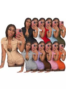 D88166 Europeiska och amerikanska sexiga kvinnokläder Amazon Quality Summer Ny produkt Zipper Pocket Fast Color Workwear Jumpsuit