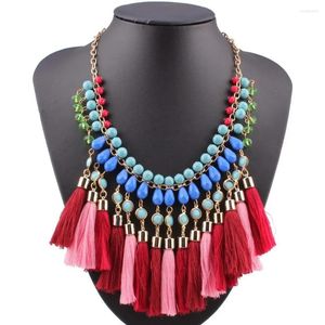 Necklace Earrings Set Fashionable Design Alloy Chain Cotton Pendant Tassel Chunky Acrylic Bead Statement Jewelry
