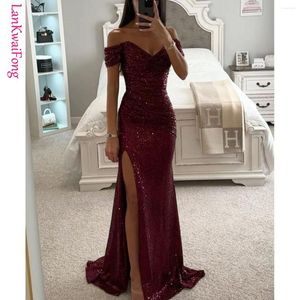 Casual Dresses LKF Party Sequin One Line Neck Split Dress Evening Leisure Style Slim fit Fishtail
