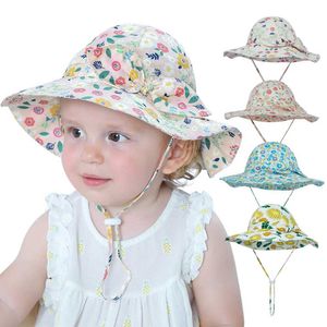 CAPS HATS SOMMER BABY GIRL HAT BOWS Big Brim Baby Cap Trave Beach Sun Protection Kid Hucket Hats For Girls Caps Accessories 1-6y