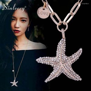 Catene Sinleery Chic Starfish Pandant Collana Antique Gold Color Chain Full Zirconia Long for Women Jewelry