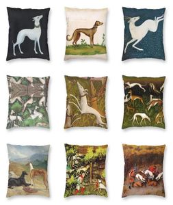 CushionDecorative Pillow Medieval Greyhound Sihthound Hunt Square Throw Case Home Decorative Whippet Dog Cushion Cover för soffacu8611937