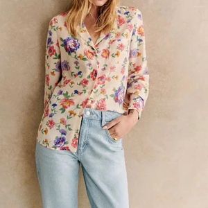 Women's Blouses Aich Mirror Rose Floral Graphic Print Women Shirt Summer Long Sleeve Button Female Top Casual Classic Vintage Lady Blouse