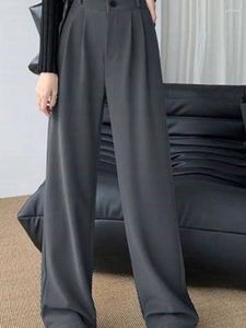 Women's Pants High Waist Wide Leg For Women Loose Straight Coffee Trousers Autumn Double Buttons Casual Suit Female