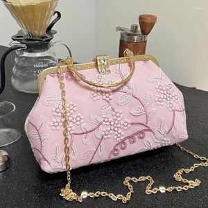 Bolsas de ombro Vintage Mulheres Cadeia Crossbody Lock Designer de clipe de casca artesanal Bolsas e bolsas