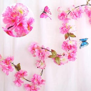 装飾的な花177cm結婚式人工桜の花Rattan Garland Silk Fake Fake Fake Plants Party Arch Vine Home Hanging Decor