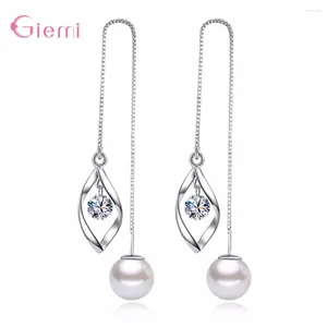 Dangle Earrings Fashion 925 Sterling Silver Long Tassel Pearl Drop Earring For Women Girl Personality Spiral Jewelry Gift Ornaments