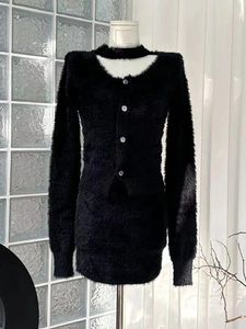 Sukienki robocze francuskie eleganckie stroje 2-częściowy zestaw spódnicy biuro czarny swetra luksus elastyczny elastyczna talia