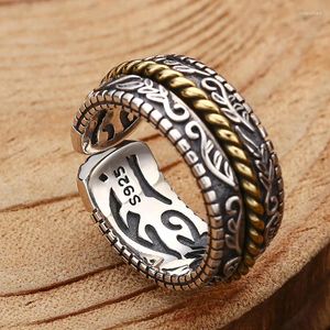 Cluster Rings S925 Sterling Silver Ring Grass Pattern Men's Opening Thai Vintage To Do Old Personality Trend Jewelry