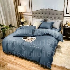 Fyra stycken sängkläder sätter sängkläder enkel bomull dubbel hushållsgubbe täcke täcke broderad rör bekväm blå färg
