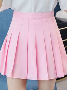 Kalevest y2k söt tjej vit veckad mini kjol koreansk stil hög midjeskola kort kawaii japansk rosa 240419