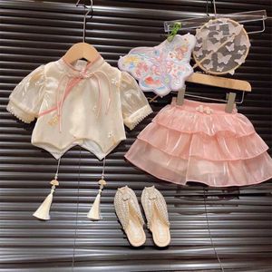 Set di abbigliamento per ragazze estive set di vestiti da principessa camicia a manichette+gonna da festa della moda festa di compleanno abiti abiti da bambino