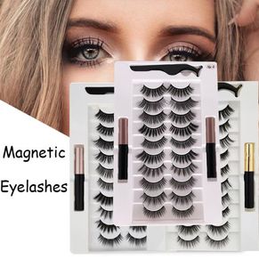 Magnetiska ögonfransar 3D Mink Eyelash Magnetique Eyeliner magneter Lurar med pincett Kort falskt Lash varaktigt handgjorda makeupverktyg4981971