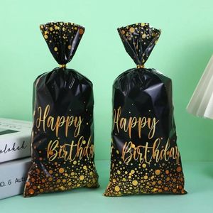 Present Wrap 50st Gold Black Bags Party Supplies Happy Birthday Dot Candy Plast Waterproof Cookie