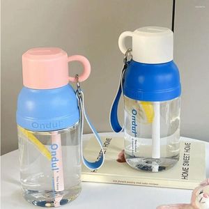 Water Bottles 650ml Children Straw Bottle Clear Leakproof Drinking Cup Large Capacity With Lid Kawaii Kettle