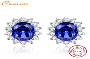 Bonlavie 3ct Blue Tanzanite Earrings Luxury Kate Princess 925 Sterling Silver Engagement Wedding StudEarrings Brincos D18926018674643