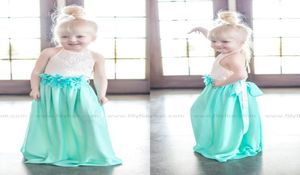 Adorável 2017 BEIGE LACE Top Mint Green Chiffon Flower Girls Vestres para Country Beach Weddings Casamentos baratos Flores feitas à mão 6245763