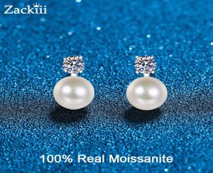 9mm Freshwater Cultured Pearl Bridesmaid Stud Earrings With Moissanite Top Sterling Silver Ear Studs Wedding Jewelry for Brides 227020562