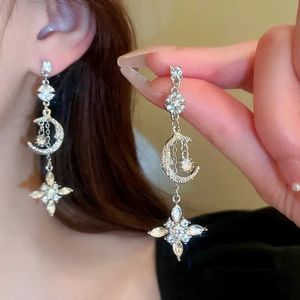 Dangle Chandelier Trend Long Wire Tassel Thread Chain Moon Star Heart Beads Pendants Drop Earrings womens Straight Hanging Earings Jewelry