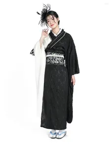 Abbigliamento etnico in pizzo giapponese Kimono Donne Black White Color White Modified Big Sleeve Graduation Abiti formali