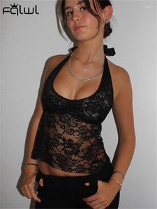 Tank da donna Habbris Summer Sexy Black Lace Patchwork Tan Top Night Party Outfits Women 2024 Halter Sleeveless Crop Bandage senza schienale
