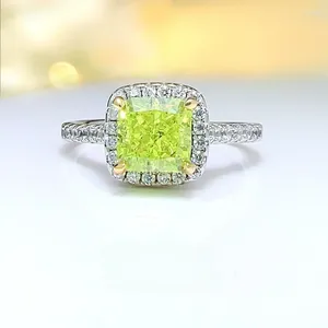 Cluster Rings Fashionable Princess Square Olive Green S925 Silver Ring Set With High Carbon Diamond Cut Engagement Women's Jewelry