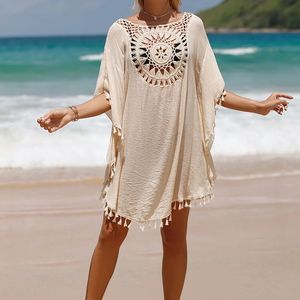 Crochet Biquiniwomens Sexy Swimsuith Cover Up Dress Summer Bathing Learwear Camisa Camisa para mulheres 240428