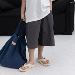 Trousers Boys Pants 2024 Korean Style Summer Fashion Solid Color Fifth Loose Casual Capri Shorts Children