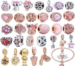 Novos acessórios populares de charme de prata esterlina 925 pingentes de pingente de rosa adequados para colar de pulseira P Acessórios de moda de jóias femininas DIY7240969