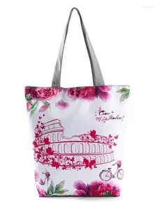 Bag modebyggnad Floral Eco Friendly Storage Mar Theatre Tryckt handväska stor kapacitet Återanvändbar shoppingkvinna