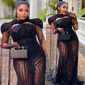 2024 Aso Ebi Black Mermaid Prom Dress Two Pieces Beadings Sequined Evening Formal Party Second Reception 50th Birthday Engagement Gowns Dresses Robe De Soiree ZJ328