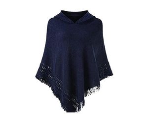 Eşarp Kadın Kış Örgü Kapşonlu Poncho Cape Düz Renk Tığ İşaretli Tassel Şal Sarma Büyük Boy Kazak Pelerin Sweater8240518