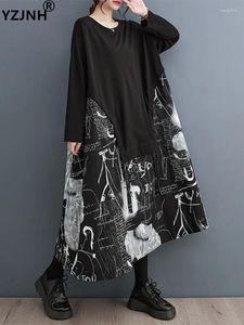 Casual Dresses YZJNH 2024 Autumn Long Dress Women's Korean Loose And Fashionable Patchwork Medium Art Retro Large Size Women